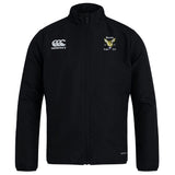 The Hornets Rugby Club Club Track Jacket by EMB Canterbury is a black, lightweight jacket with the club logo on the left chest and a full front zipper—ideal comfort for on or off the field.