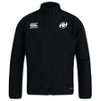 The Clarksville Headhunters Club Track Jacket by EMB Canterbury is a lightweight black zip-up with the Canterbury logo on the left chest and a circular "AH" logo on the right, ideal for everyday wear.