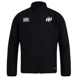The Clarksville Headhunters Club Track Jacket by EMB Canterbury is a lightweight black zip-up with the Canterbury logo on the left chest and a circular "AH" logo on the right, ideal for everyday wear.