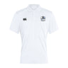 The Austin Huns Rugby Club Dry Polo by EMB Canterbury is a white, short-sleeve, collared shirt with a black Canterbury logo on the right chest and club crest on the left. Made with Vapodri technology for cool, breathable comfort.