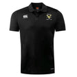 The Hornets Rugby Club Club Dry Polo by EMB Canterbury is a black, short-sleeve collared shirt with the Canterbury logo and badges, "Hornets Rugby Club" on the chest, and features breathable Vapodri Technology for comfort.