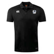 The Austin Huns Rugby Club Dry Polo by EMB Canterbury is a black short-sleeve shirt with a white embroidered club logo on the left chest and Canterbury logo on the right, made with breathable Vapodri technology for active wear.