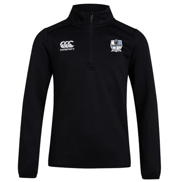 The Austin Huns Rugby Club 1/4 Zip Mid Layer Training Top by EMB Canterbury features white logos on the chest and is perfect for staying comfortable during club training sessions.