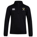 The Hornets Rugby Club Club 1/4 Zip Mid Layer Training Top by EMB Canterbury is a black long-sleeve top with the “Canterbury” logo on the right chest and a CCC Club crest with text on the left.
