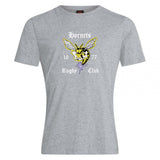 The Hornets Rugby Club Club Plain Tee by WRS Canterbury features a bold hornet graphic, "Hornets Rugby Club," and "19" and "77." This cotton blend tee is perfect for fans wanting a classic custom look.