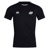 The Clarksville Headhunters Club Dry Tee by EMB Canterbury is a black short-sleeve workout shirt with Canterbury and AH logos in white, featuring breathable Vapodri Technology to keep you cool and comfortable during training.