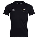 The Hornets Rugby Club Club Dry Tee by EMB Canterbury is a black short-sleeve top with the Canterbury logo and club crest on the chest. Featuring Vapodri Technology, it keeps you cool and comfortable during intense workouts.