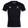 The Hornets Rugby Club Club Dry Tee by EMB Canterbury is a black short-sleeve top with the Canterbury logo and club crest on the chest. Featuring Vapodri Technology, it keeps you cool and comfortable during intense workouts.