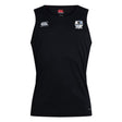 The Austin Huns Rugby Club Dry Singlet by EMB Canterbury is a black sleeveless top featuring a white logo on the left chest and a crest on the right, perfect for athletic wear.