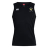 The EMB Canterbury Hornets Rugby Club Club Dry Singlet is black and sleeveless, featuring a yellow and white hornets logo on the left chest and a white Canterbury logo on the right—ideal for athletic gear collections.