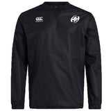 The Clarksville Headhunters Club Vaposhield Contact Top by EMB Canterbury is a black long-sleeve top featuring Canterbury’s logo on the right chest, a circular "AH" logo on the left, and advanced Vaposhield technology for comfort.