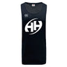 The Clarksville Headhunters Tempo Vapodri Singlet by WRS Canterbury is a black recycled polyester athletic tank featuring VapoDri moisture-management technology, a white stylized "HH" logo, and the Canterbury brand logo on the chest.