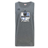 The Austin Huns Rugby Tempo Vapodri Singlet by WRS Canterbury is a gray, sleeveless athletic shirt made from recycled polyester, showcasing the Huns Rugby club logo with Viking helmet, shield, and "EST. 1972" on the front.