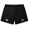 The EMB Canterbury Hornets Rugby Club Women's Yokohama Short features a left-leg logo and a right-leg yellow hornet with "Hornets Rugby Club 1967." These lightweight, durable shorts are perfect for women's rugby.