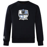 The Austin Huns Rugby Club Crew Sweatshirt by WRS Canterbury is a black crew with a large embroidered Huns Rugby crest on the chest and a small Canterbury logo on the left sleeve.