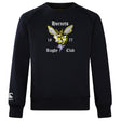 The Hornets Rugby Club Club Crew Sweatshirt by WRS Canterbury is an ultra-soft black sweatshirt with a large hornet graphic, "Hornets Rugby Club 1977" on the front, and an embroidered CCC logo on the left sleeve.