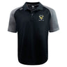 The Hornets Rugby Club Elite Polo by EMB Canterbury is a black and gray lightweight polo with a collar, button placket, Vapodri fabric, and an embroidered "Hornets Rugby Club 1977" logo on the left chest.