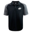 The Clarksville Headhunters Elite Polo by EMB Canterbury features lightweight, durable Vapodri fabric, grey marl raglan sleeves, button placket, and a white HH logo on the left chest.