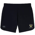 The Hornets Rugby Club Elite Woven Shorts by EMB Canterbury feature a white Canterbury logo and a yellow Hornets Rugby Club 1977 emblem—ideal for training or everyday wear.