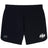 The Clarksville Headhunters Elite Woven Short by EMB Canterbury is a plain black gym short with a white circular "HH" logo on the right leg, a small grey logo on the left, and zippered pockets for secure storage.