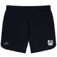 The Austin Huns Rugby Elite Woven Short by EMB Canterbury features a small white “CCC” logo, a “NUNS RUGBY” crest, and zippered pockets—ideal gym shorts for any workout or training session.