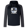 The Austin Huns Rugby Elite Training Hoody by WRS Canterbury features black body, dark gray sleeves, and a front "Huskies Rugby Est. 1972" crest—premium sportswear inspired by the Canterbury Elite Training Hoody.