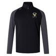 The EMB Canterbury Hornets Rugby Club Elite First Layer is a black/dark gray long-sleeve quarter-zip top with VapoDri technology and a yellow and white embroidered club logo on the left chest.