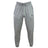 The Austin Huns Rugby Leisure Sweatpant by EMB Canterbury features a gray design with a drawstring waist, tapered legs, a white logo on the left thigh, and a crest with text on the right thigh.