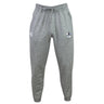 The Austin Huns Rugby Leisure Sweatpant by EMB Canterbury features a gray design with a drawstring waist, tapered legs, a white logo on the left thigh, and a crest with text on the right thigh.