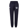 The Austin Huns Rugby Women's Leisure Sweatpant by EMB Canterbury in navy blue features a drawstring waist, elastic cuffs, and two embroidered logos—including the Canterbury logo—on the upper front.
