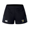 The Hornets Rugby Club Women's Advantage Short 2.0 by EMB Canterbury features the classic Canterbury logo on the left leg and the Hornets Rugby Club emblem on the right.