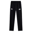 The Clarksville Headhunters Stretch Tapered Pant by EMB Canterbury features a black, quick-dry fabric, elastic waistband, small white Canterbury logo on the left thigh, and circular AH logo on the right—ideal men's workout pants.