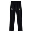 The Hornets Rugby Club Stretch Tapered Pant by EMB Canterbury features an elastic waistband, quick-dry fabric, and two embroidered logos—ideal men's workout pants—shown on a white background.
