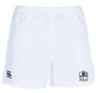 The Austin Huns Rugby Player's Drill Short by EMB Canterbury features an elastic waistband, Canterbury logo on the left leg, and a Nuns Rugby logo on the right for classic athletic style.