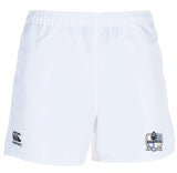 The Austin Huns Rugby Professional Polyester Rugby Short by EMB Canterbury features an elastic waistband, Canterbury logo on the left leg, "Nuns Rugby" crest on the right leg, and convenient pockets.