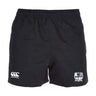The Austin Huns Rugby Professional Polyester Rugby Short by EMB Canterbury features an elastic waistband, durable pockets, the Canterbury logo on the left leg, and the Austin Huns crest on the right for comfort and performance.