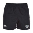 Austin Huns Rugby Advantage Rugby Shorts by EMB Canterbury feature the Canterbury logo on the left leg and a blue-and-white Austin Huns crest on the right, made with moisture-wicking fabric for comfort in every match.