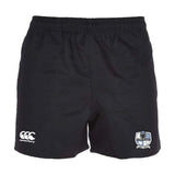 Austin Huns Rugby Advantage Rugby Shorts by EMB Canterbury feature the Canterbury logo on the left leg and a blue-and-white Austin Huns crest on the right, made with moisture-wicking fabric for comfort in every match.