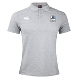 The Austin Huns Rugby Waimak Polo by EMB Canterbury is a light grey short-sleeve shirt with a buttoned collar, left chest logo, and right-side Canterbury branding—ideal for any rugby fan’s collection.