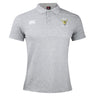 The Hornets Rugby Club Waimak Polo by EMB Canterbury features light grey fabric, a button collar, white Canterbury logo on the right chest, and a hornet club emblem with text on the left—ideal for rugby fans.