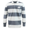 The EMB Mudoo Clarksville Headhunters Classic Long Sleeve Hooped Rugby Jersey features bold navy and white stripes with a white “AH” logo on the chest—ideal for fans of vintage rugby shirt style.