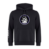 The Helena Youth Rugby Club Hoodie by WRS Canterbury boasts a circular 'Helena Hydra' logo with a hydra illustration on the chest and white stripes on the right sleeve. Made from cozy sweatshirt fleece, it reflects authentic Canterbury branding for a sporty touch.