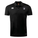 The Helena Youth Rugby Club Dry Polo by EMB Canterbury is a black, breathable short-sleeve polo featuring Vapodri Technology for comfort, with a white Canterbury logo on the right chest and a circular emblem on the left chest.