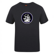 The Helena Youth Rugby Club Plain Tee by Canterbury, a black cotton-heavy blend from WRS Canterbury, features a circular logo with "Helena Hydra" and a bold white hydra design, ideal for CCC Club members.
