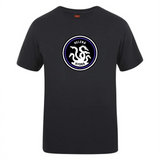 The Helena Youth Rugby Club Plain Tee by Canterbury, a black cotton-heavy blend from WRS Canterbury, features a circular logo with "Helena Hydra" and a bold white hydra design, ideal for CCC Club members.