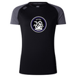 The Helena Youth Rugby Women's Elite Training Tee by WRS Canterbury is a black and gray athletic t-shirt with Vapodri technology. It features lightweight fabric and a circular emblem depicting a hydra with the text "Helena Hydra" on the front.
