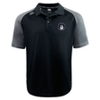 The Helena Youth Rugby Elite Polo by EMB Canterbury is a black and gray shirt with a CCC logo on the chest, collar, and short sleeves. Made with Vapodri fabrics, this lightweight polo ensures all-day comfort.
