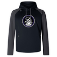 The Helena Youth Rugby Elite Training Hoody by WRS Canterbury features a central "Helenka Hydra" logo and abstract design. Made from premium fabrics in black and gray, its versatile style ensures comfort for any occasion.