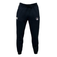 Helena Youth Rugby Leisure Sweatpant by EMB Canterbury: Black sustainable athletic joggers with a drawstring waist, featuring logos on the left thigh and right pocket.