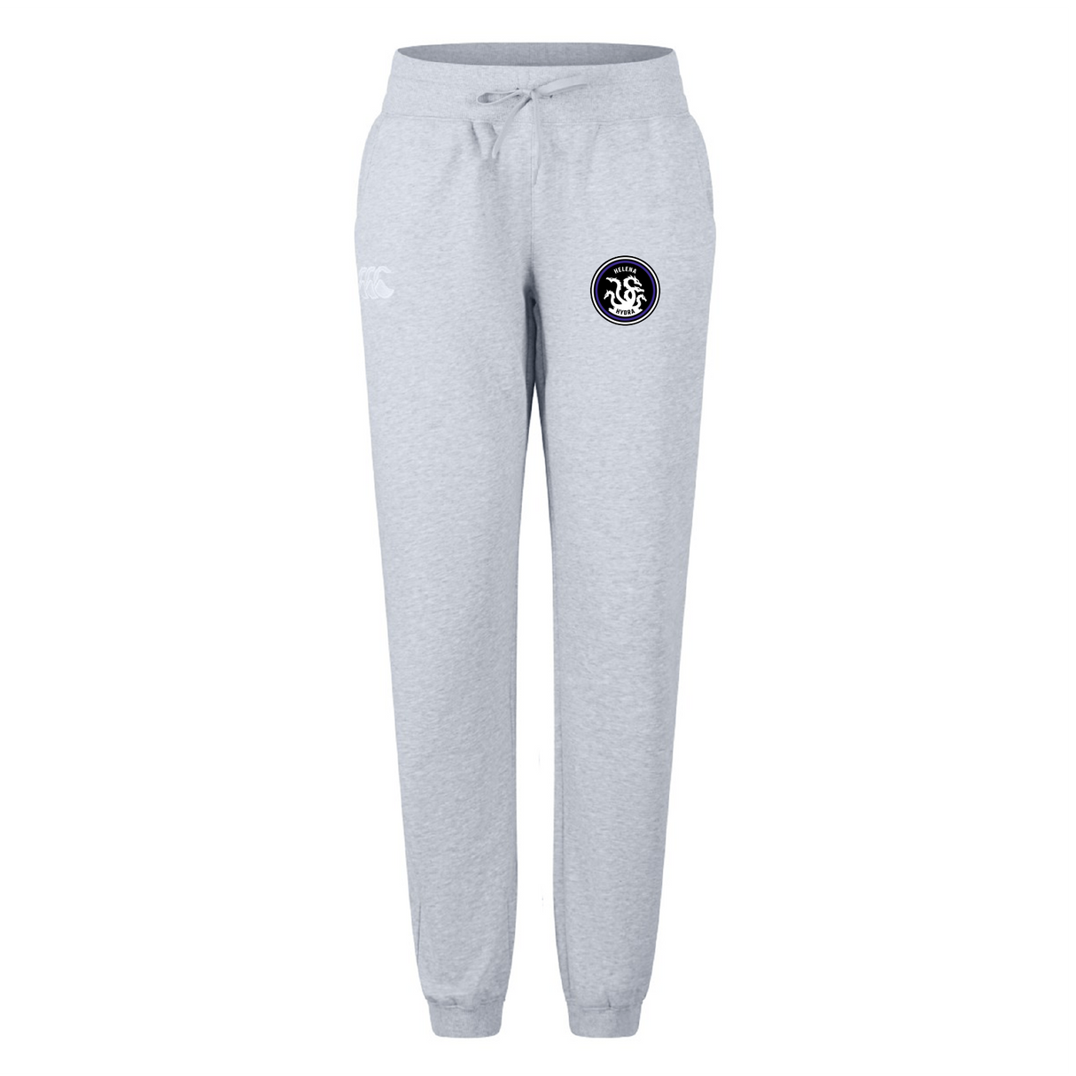 The Helena Youth Rugby Women's Leisure Sweatpant by EMB Canterbury features a drawstring waist and small logo on the left leg, crafted from organic cotton for ultimate comfort.